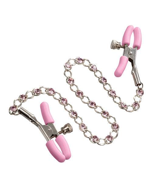 Nipple Play Crystal Chain Nipple Clamps - Pink - SEX LOVE DOLLS