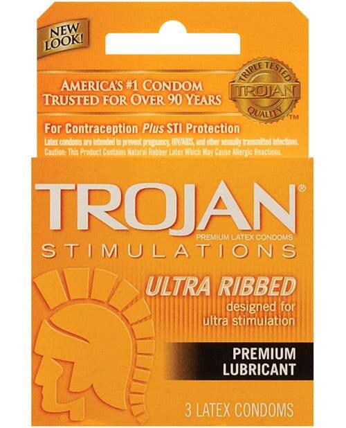 Trojan Ribbed Condoms - Box Of 3 - SEX LOVE DOLLS